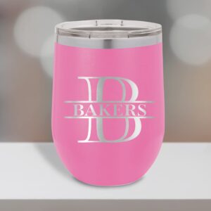 Custom Stemless Wine Cup 12oz Add Monogram Initial Stainless Steel Vacuum Insulated Wine Tumbler With Lid Pink