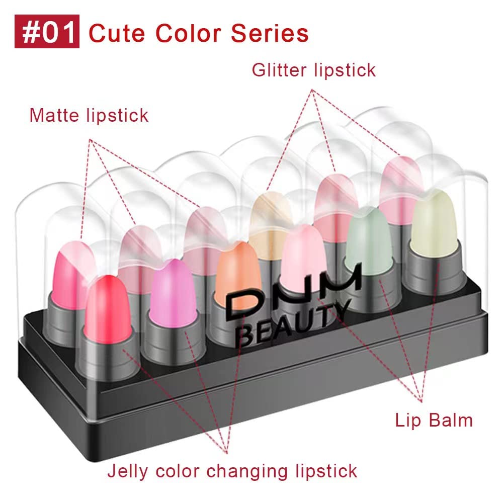 12Pcs Capsule Pills Lipstick Mini Lip Stick Packs Matte Lipstick Set for Women,3 Strawberry Mint Apple Flavor Lip Balm, 3 Changing Color Jelly Magic Lipstick, 3 Matte Lipstick, 3 Metallic Lipstick, Long-Lasting Wear Non-Stick Cup Not Fade Waterproof Lipst