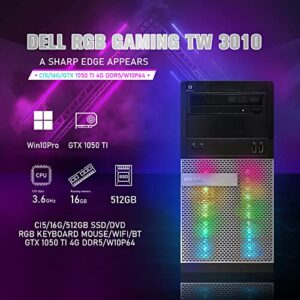 Dell RGB Gaming Desktop PC, Intel Quad I5 up to 3.6GHz, 16GB RAM, GeForce GTX 1050 Ti 4G GDDR5, 512G SSD, DVD, WiFi & Bluetooth, RGB Keyboard & Mouse, Win 10 Pro (Renewed)