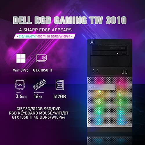 Dell RGB Gaming Desktop PC, Intel Quad I5 up to 3.6GHz, 16GB RAM, GeForce GTX 1050 Ti 4G GDDR5, 512G SSD, DVD, WiFi & Bluetooth, RGB Keyboard & Mouse, Win 10 Pro (Renewed)