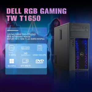 Dell RGB Gaming Desktop PC, Intel Quad I5 up to 3.6GHz, 16GB RAM, GeForce GTX 1050 Ti 4G GDDR5, 128G SSD + 2TB, DVD, WiFi & Bluetooth, RGB Keyboard & Mouse, Win 10 Pro (Renewed)