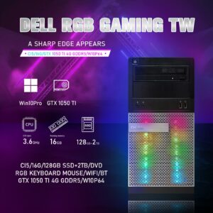 Dell RGB Gaming Desktop PC, Intel Quad I5 up to 3.6GHz, 16GB RAM, GeForce GTX 1050 Ti 4G GDDR5, 128G SSD + 2TB, DVD, WiFi & Bluetooth, RGB Keyboard & Mouse, Win 10 Pro (Renewed)