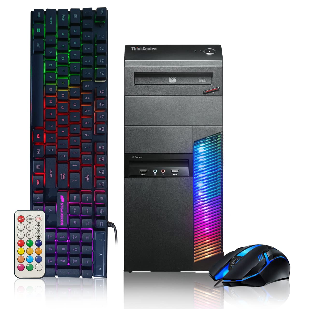 Lenovo Gaming PC Desktop RGB Computer Intel Quad I5 up to 3.6GHz + GeForce GTX 1050 Ti 4G GDDR5, 16GB RAM, 128G SSD + 2TB, RGB Keyboard & Mouse, WiFi & Bluetooth, DVD, Win 10 Pro (Renewed)