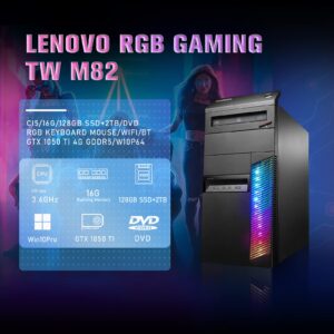 Lenovo Gaming PC Desktop RGB Computer Intel Quad I5 up to 3.6GHz + GeForce GTX 1050 Ti 4G GDDR5, 16GB RAM, 128G SSD + 2TB, RGB Keyboard & Mouse, WiFi & Bluetooth, DVD, Win 10 Pro (Renewed)