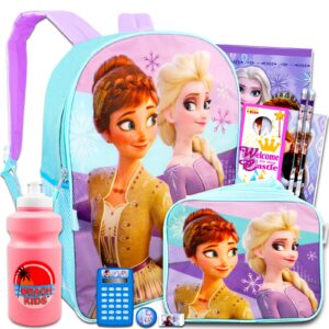 disney frozen backpack with lunch box set - bundle with backpack, lunch bag, water bottle, school supplies, more for girls