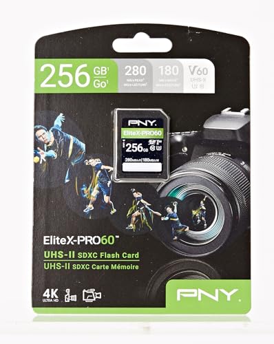 PNY 256GB EliteX-PRO60 UHS-II SDXC Memory Card - R280MB/s W180MB/s, U3, V60, 4K UHD, Full HD, UHS-II for Professional Photographers & Content Creators, DSLR Mirrorless Cameras, Advanced Video Cameras