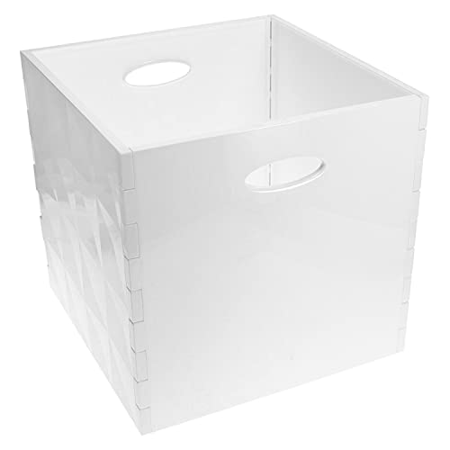 Ginsey Home Solutions Home+Solutions Plastic and Bamboo White Large Crystal Bin - Multipurpose Storage Container (81534)