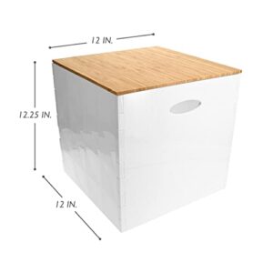 Ginsey Home Solutions Home+Solutions Plastic and Bamboo White Large Crystal Bin - Multipurpose Storage Container (81534)