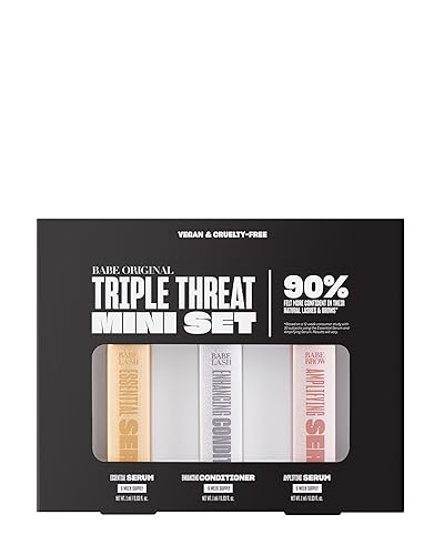 Babe Original Triple Threat Mini Set, Includes Babe Lash Essential Serum & Enhancing Conditioner + Babe Brow Amplifying Serum, 1 mL, 3 Pack
