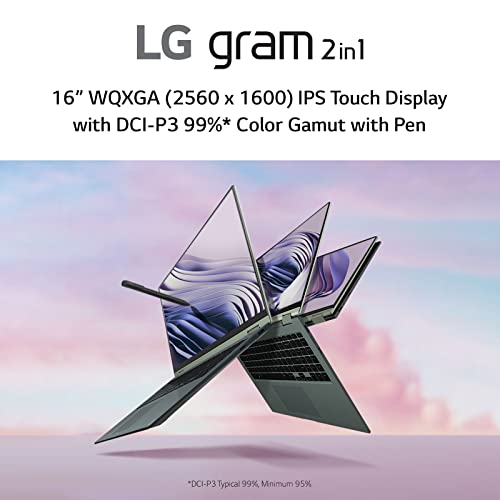 LG gram (2022) 16T90Q 2-in-1 Tablet Laptop, 16" (2560 x 1600) IPS Display, Intel Evo 12th Gen i7 1260P Processor, 32GB LPDDR5, 2TB NVMe SSD, FHD Webcam, WiFi 6E, Thunderbolt 4, Windows 11, Green