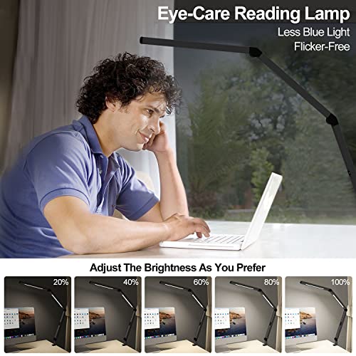 EPABINA LED Desk Lamp, Swing Arm Adjustable Black Desk Lamp with Clamp, 12W Table Light Eye-Care Modern Dual Light Large Desk Light Workbench Office Light For Monitors