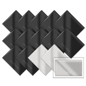 Metene 15 Pack Microfiber Cleaning Cloths (6"x7") in Individual Vinyl Pouches | Glasses Cleaning Cloth for Eyeglasses, Phone, Screens, Camera Lens and Other Delicate Surfaces Cleaner (Black＆Grey)