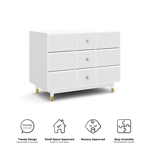 Little Seeds Aviary 3-Drawer Dresser with Gold Hardware, White