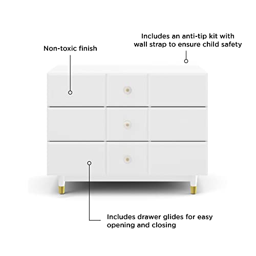 Little Seeds Aviary 3-Drawer Dresser with Gold Hardware, White