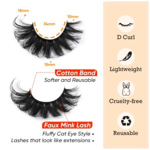 Focipeysa False Lashes Fluffy Mink Eyelashes 18mm Lashes Pack 8D Mink Curly Faux Mink Lashes Volume Dramatic Lashes 8 Pairs