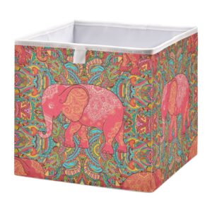 kigai paisley elephant cube storage bin, large collapsible organizer storage basket for home office décor, 11 x 11 x 11 in
