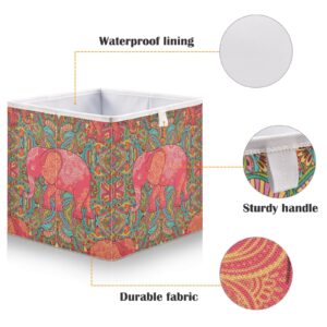 Kigai Paisley Elephant Cube Storage Bin, Large Collapsible Organizer Storage Basket for Home Office Décor, 11 x 11 x 11 in