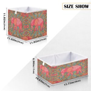 Kigai Paisley Elephant Cube Storage Bin, Large Collapsible Organizer Storage Basket for Home Office Décor, 11 x 11 x 11 in