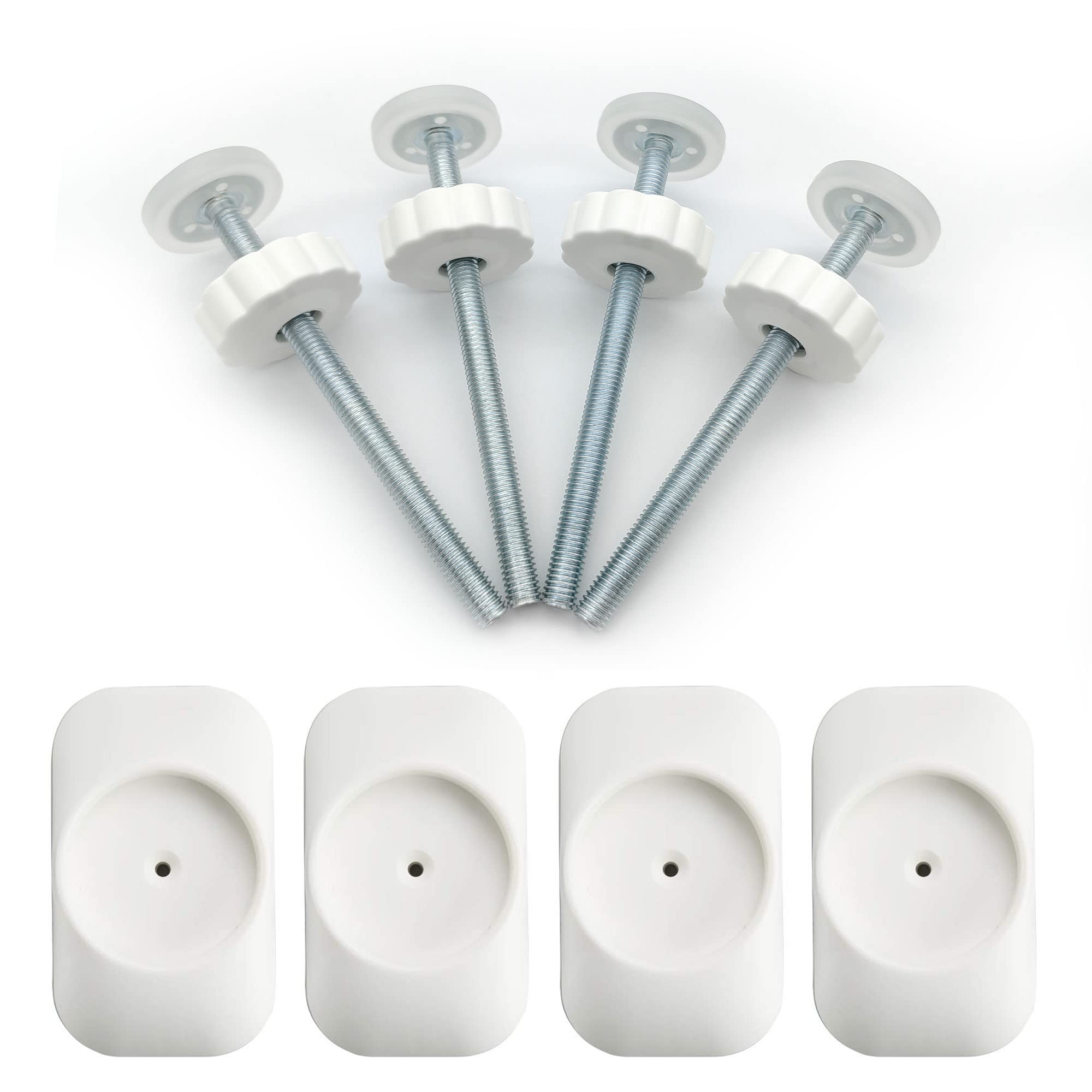 Baby Gate Extender Extention-4 Pack Baby and Pet Safety Stair Gate Threaded Spindle Rods Replacement Parts Bundle with Wall Protector (Round-White-4 Pack)