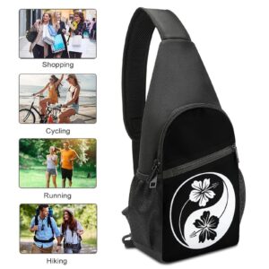 Yin Yang Hibiscus Crossbody Shoulder Bag Sling Backpack Travel Hiking Daypack Casual Chest Pack For Women Man One Size