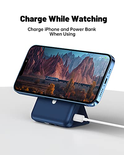 Yiisonger Magnetic Wireless Portable Charger, Foldable 10000mAh Battery Pack with USB-C Cable LED Display, Magnetic Power Bank 22.5W PD Fast Charging for iPhone 15/14/13/Pro/Mini/Pro Max (Blue)