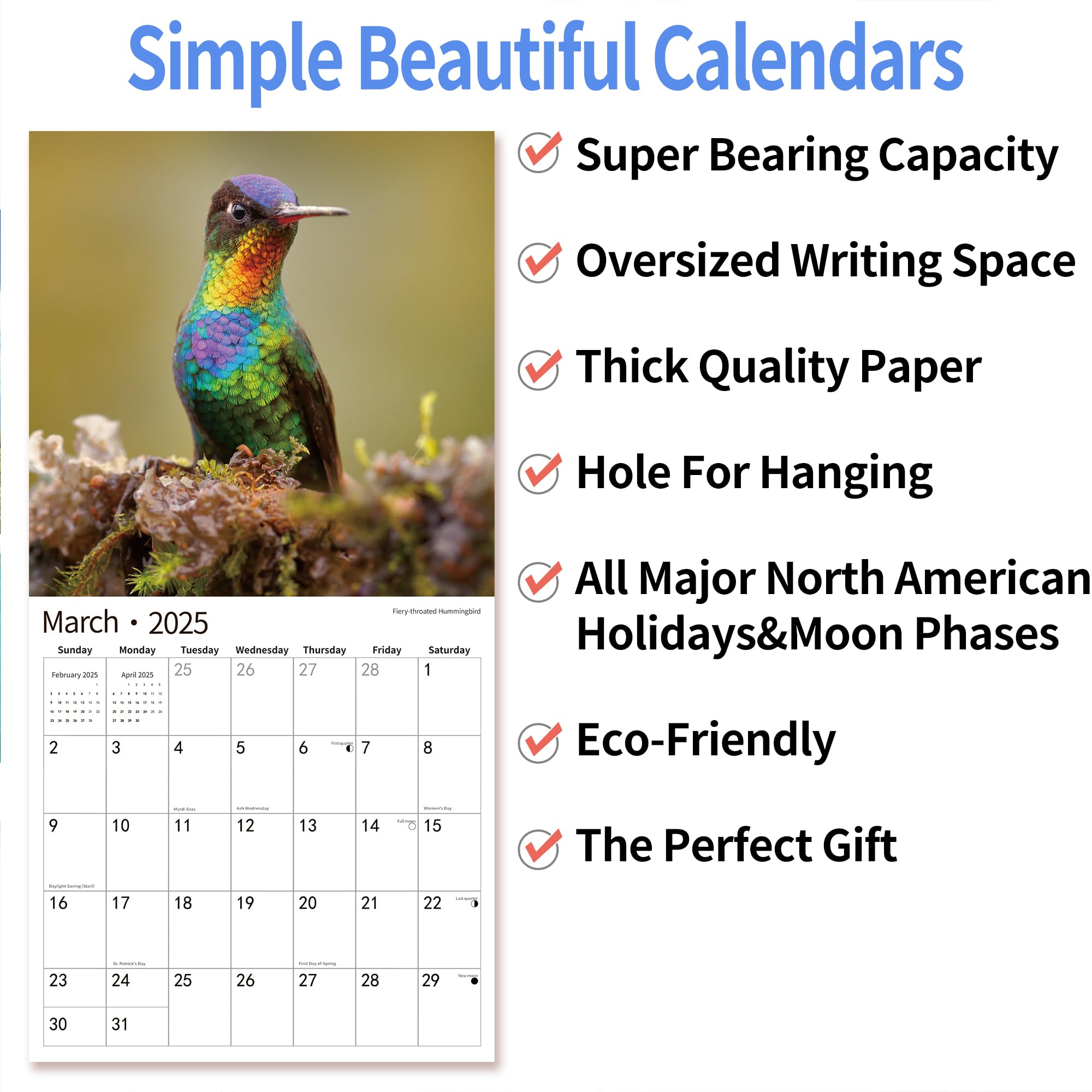 2024 Wall Calendar,Calendar 2024, November 2023 - December 2024, Wall Calendar Hummingbird, 12" x 24" Opened,Full Page Months Thick & Sturdy Paper for Gift Perfect Calendar Organizing & Planning