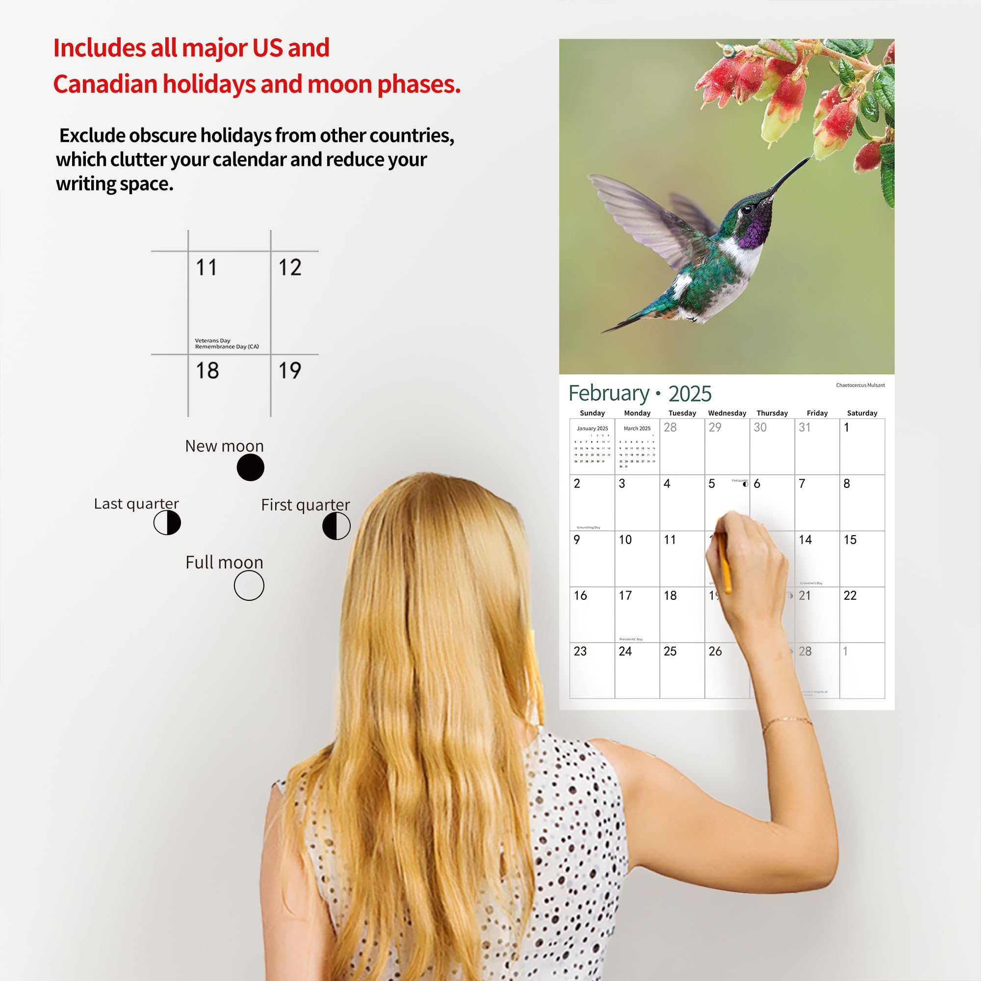 2024 Wall Calendar,Calendar 2024, November 2023 - December 2024, Wall Calendar Hummingbird, 12" x 24" Opened,Full Page Months Thick & Sturdy Paper for Gift Perfect Calendar Organizing & Planning