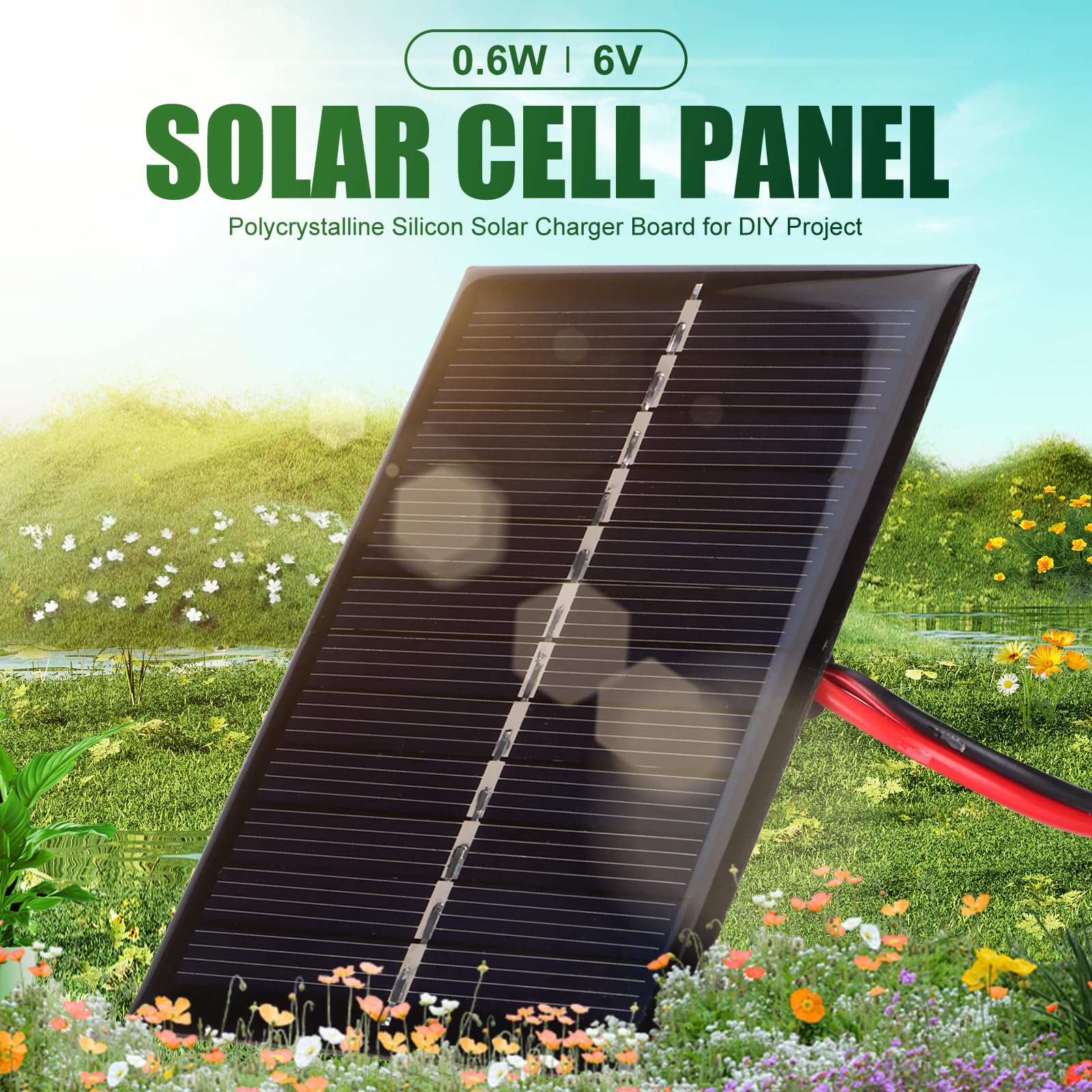 EVTSCAN 0.6W 6V Mini Solar Panel Module, with Alligator Clip Cable, 3.5 Inch Polycrystalline Solar Cell Panel, DIY for Charging 3.7V Battery Solar Light, Solar Toys, Solar Displays