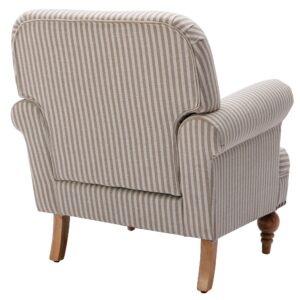 DM-Furnitue Wide Armchair Modern Linen Accent Chair Comfy Reading Chairs Upholstered Lounge Chair Single Sofa Couch for Bedroom/Living Room, Beige with Stripe