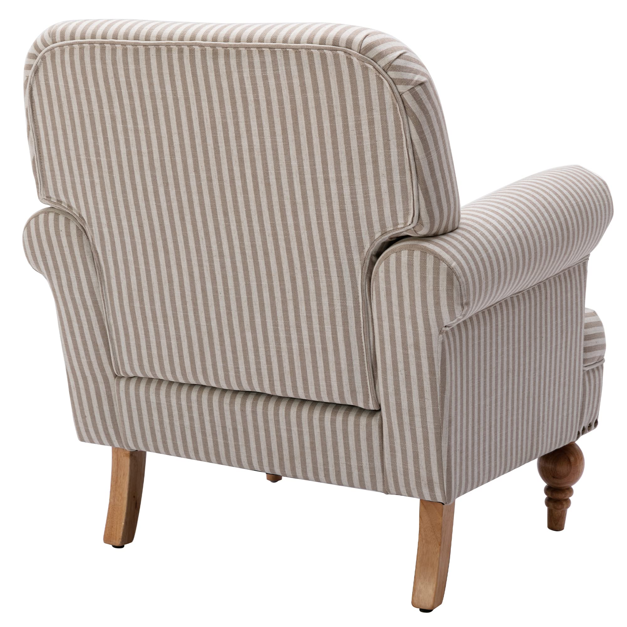 DM-Furnitue Wide Armchair Modern Linen Accent Chair Comfy Reading Chairs Upholstered Lounge Chair Single Sofa Couch for Bedroom/Living Room, Beige with Stripe