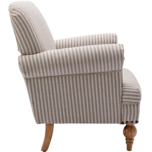 DM-Furnitue Wide Armchair Modern Linen Accent Chair Comfy Reading Chairs Upholstered Lounge Chair Single Sofa Couch for Bedroom/Living Room, Beige with Stripe