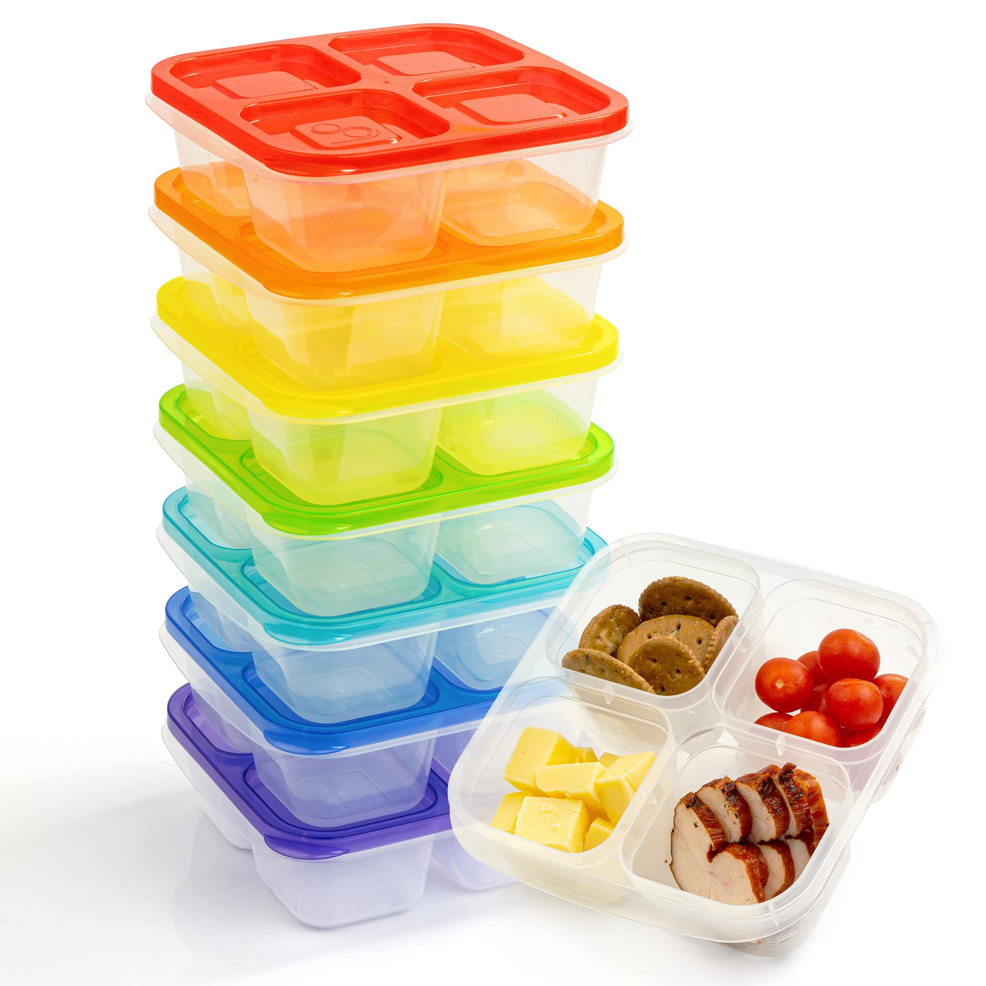 Snack Containers - 7 Pack, 4 Compartment Snack Containers, Lunchable Container, Lunchable Containers 4 Compartments, Kids Lunch Box Containers, Snack Containers For Adults, Lunchables Containers