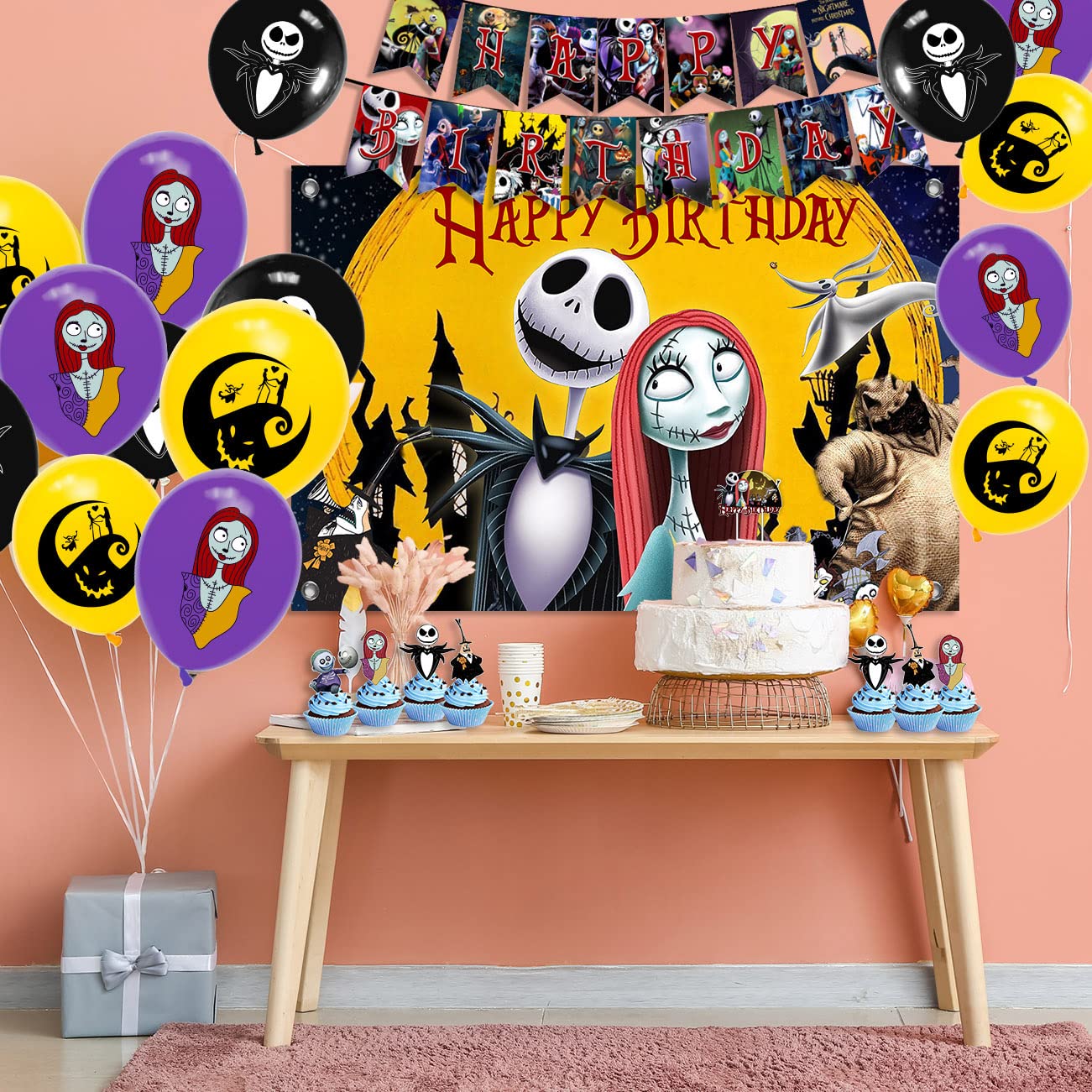 Birthday Party Supplies, 5×3ft Party Backdrop Decorations Set Includes Happy Birthday Banners, Balloons,Backdrop, Cake Toppers and Cupcake Toppers for Kids Gifts Birthday Party