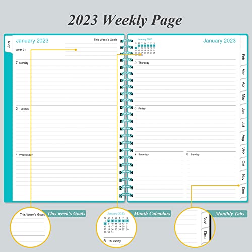 Planner 2024 - A5 Weekly & Monthly Planner & Journal to Track Goals, January 2023 - December 2023, 6.4" x 8.5" with Flexible Cover, Tabs, Strong Twin-Wire Binding, Inner Pocket