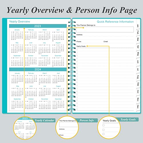 Planner 2024 - A5 Weekly & Monthly Planner & Journal to Track Goals, January 2023 - December 2023, 6.4" x 8.5" with Flexible Cover, Tabs, Strong Twin-Wire Binding, Inner Pocket