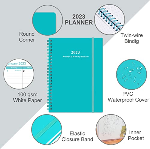 Planner 2024 - A5 Weekly & Monthly Planner & Journal to Track Goals, January 2023 - December 2023, 6.4" x 8.5" with Flexible Cover, Tabs, Strong Twin-Wire Binding, Inner Pocket