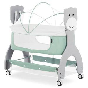 dream on me cub portable bassinet in mint, multi-use baby bassinet with locking wheels, large storage basket, mattress pad included, jpma certified