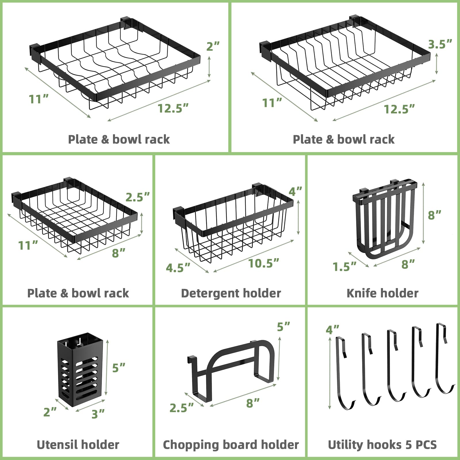 PETSITE Over Sink Dish Drying Rack, 21"-39" Length Adjustable, 2-Tier Dish Drainer for Kitchen Counter Storage, with 4 Baskets and 8 Hooks, Cutting Board & Utensil & Knife Holder, Above Sink Dish Rack