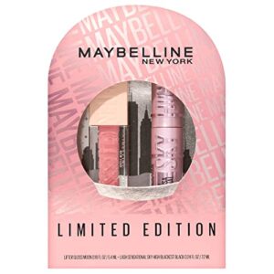 maybelline new york lash sensational sky high mascara and lifter gloss gift set, includes 1 miniature mascara and 1 full-size lip gloss, 1 kit, black