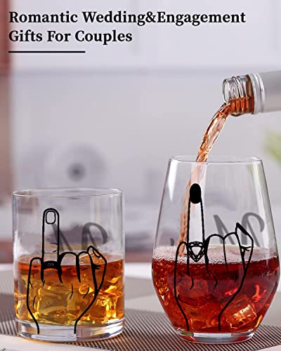 Engagement Gifts for Couple- Wine and Whiskey Mr and Mrs Gifts,Wedding Gifts for Couple,Mr and Mrs Glasses,Unique Bridal Shower Gift for Bride