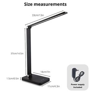 NUOVA GERMANY LED Desk Lamp Eye Protection, Foldable Touch Control Lamp for Kids Room, Office, with USB Charging Port, Dimmable, 5 Lighting White Modes 2800K-6500K (Black)