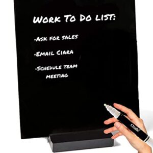 Desktop Dry Erase Board (Black Acrylic) with Stand for Home Office – 10” x 10” Portable Memo Board & to Do List – Reusable Study Pad