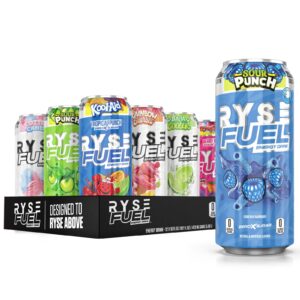 ryse up supplements ryse fuel sugar free energy drink | vegan friendly, gluten free | 0-5 calories | 200mg natural caffeine | 12 pack (variety pack)