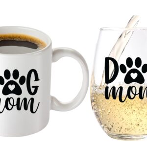 Dog Mom Gifts for Women - Funny Dog Mom Wine Glass & Coffee Mug for Mother’s Day, Christmas Gift, Best Friend Gift, Birthday’s, Grandma