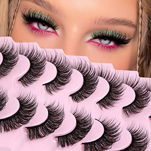 JIMIRE Faux Mink Lashes Wispy Fairy Strip Lashes Full Fluffy False Eyelashes Cat Eye Pestañas 5D Multilayer Spiky Butterfly 15MM Volume Fake Lashes 8 Pairs Pack