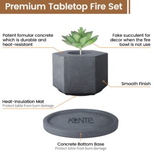 Kante 5.5 in. W Hexagonal Column Portable Concrete Rubbing Alcohol Tabletop Fire Pit w/Metal Extinguisher, Blue Fire Glass & 7.2 in. Dark Gray Base,Ethanol Fireplace,Indoor Tabletop Fire Pit Bowl Pot
