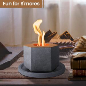 Kante 5.5 in. W Hexagonal Column Portable Concrete Rubbing Alcohol Tabletop Fire Pit w/Metal Extinguisher, Blue Fire Glass & 7.2 in. Dark Gray Base,Ethanol Fireplace,Indoor Tabletop Fire Pit Bowl Pot