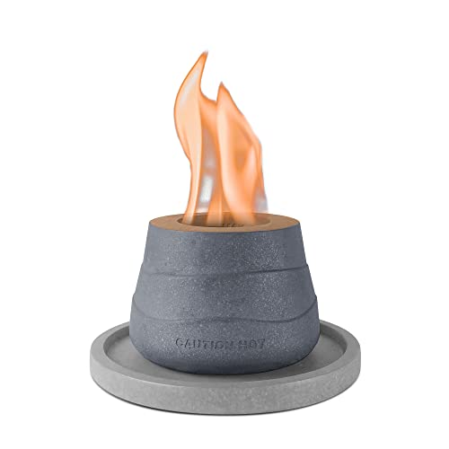 Kante 5.1 in. W Small Tulip Portable Concrete Rubbing Alcohol Tabletop Fire Pit w/Metal Extinguisher,Blue Fire Glass & 7.2 in. Light Gray Base,Ethanol Fireplace,Indoor Tabletop Fire Pit Bowl Pot