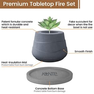 Kante 5.1 in. W Small Tulip Portable Concrete Rubbing Alcohol Tabletop Fire Pit w/Metal Extinguisher,Blue Fire Glass & 7.2 in. Light Gray Base,Ethanol Fireplace,Indoor Tabletop Fire Pit Bowl Pot