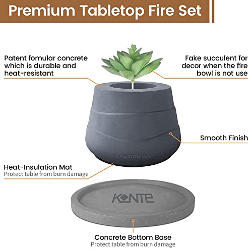 Kante 5.1 in. W Small Tulip Portable Concrete Rubbing Alcohol Tabletop Fire Pit w/Metal Extinguisher,Blue Fire Glass & 7.2 in. Light Gray Base,Ethanol Fireplace,Indoor Tabletop Fire Pit Bowl Pot